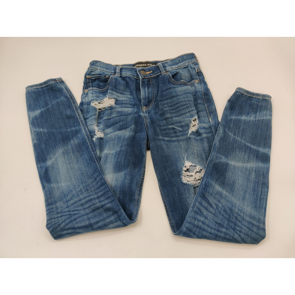 Express Jeans Legging High Rise Medium Wash Distressed Denim Womens Size 2R